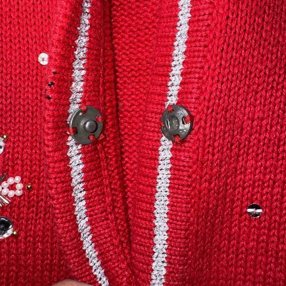 All Points Womens Beaded Embroidered Holiday Snow Globe Sweater Vest Red Medium - Picture 6 of 10